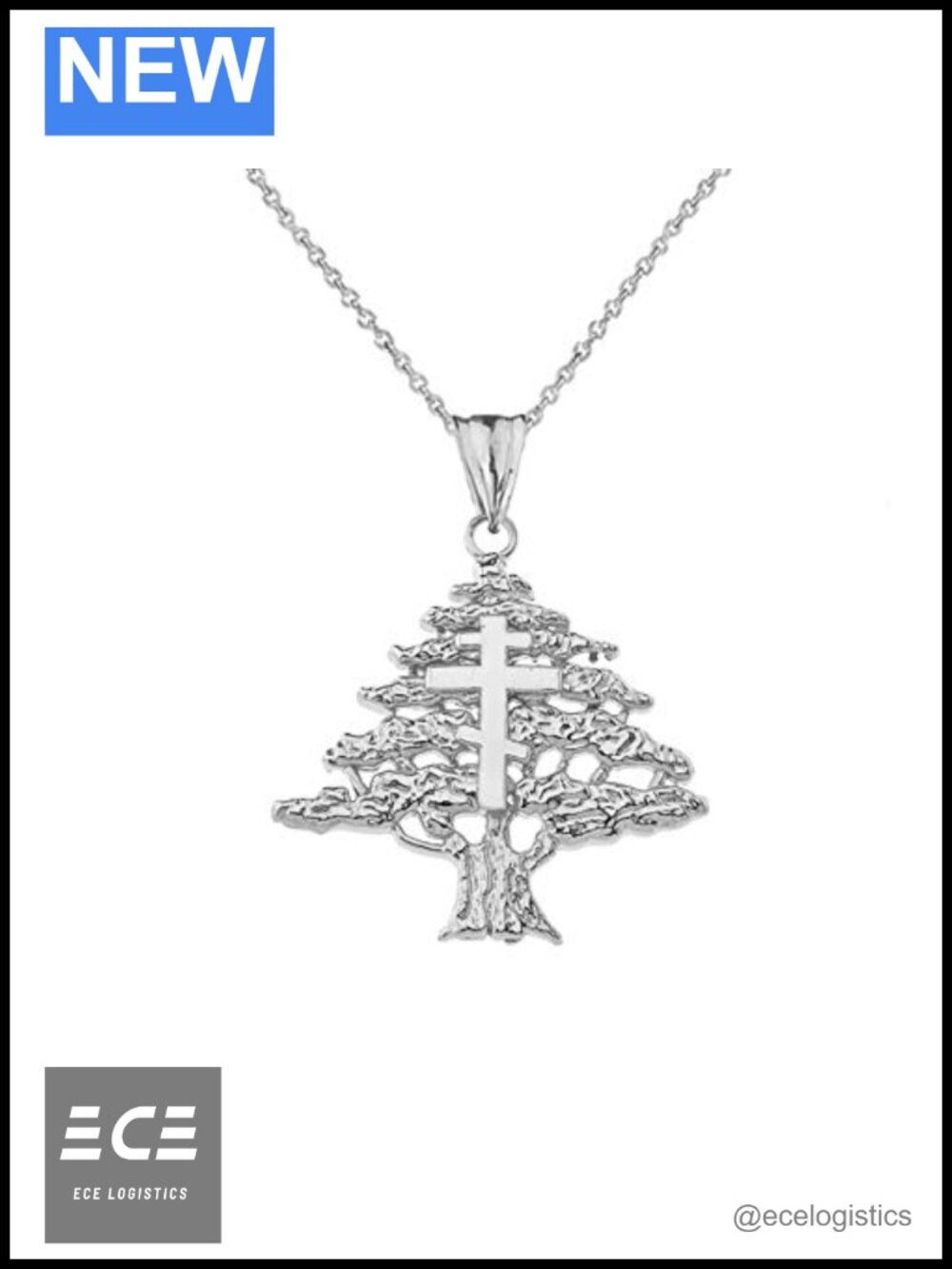 Sterling Silver Cedar Tree Orthodox Cross Pendant Necklace 20in Rolo Chain